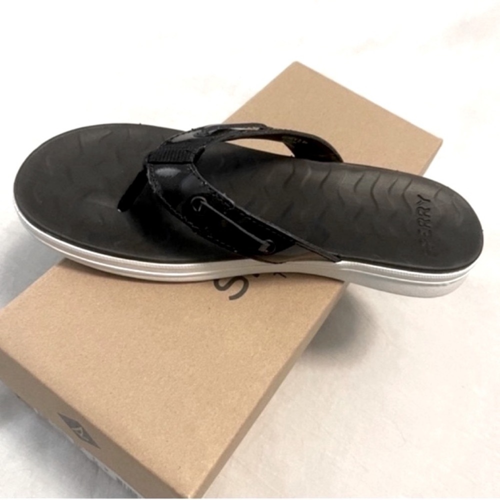 NEW Sperry Adriatic Leather Sandals Skip Lace Flip Flops Black Size 6 - Picture 8 of 11